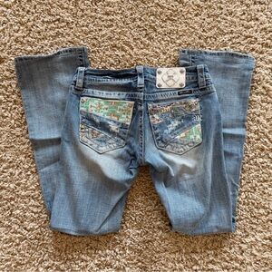 Miss Me Light Blue Boot Cut Jeans with Embroidered Pockets Aztec Women’s 28